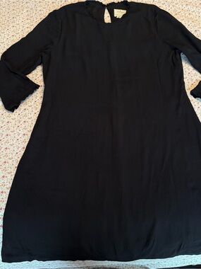 kate spade Black Ruffle-Trim Long Sleeve Shift Dress